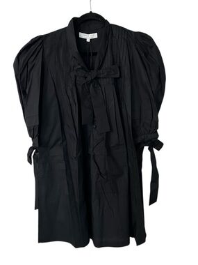 Hunter Bell NYC Women's Black Puff Shoulder Tie Detail Dress Sz M NWT